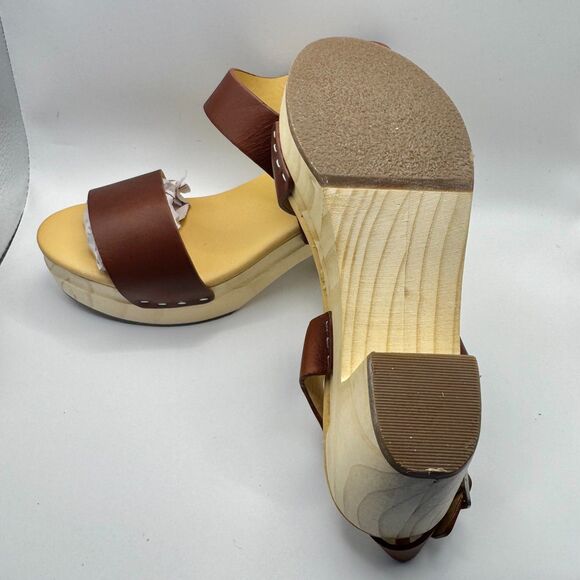 Nisolo Women’s Leather Wood Platform Sandals Size 6 Handmade in Mexico 3.5”Heel - Picture 2 of 11